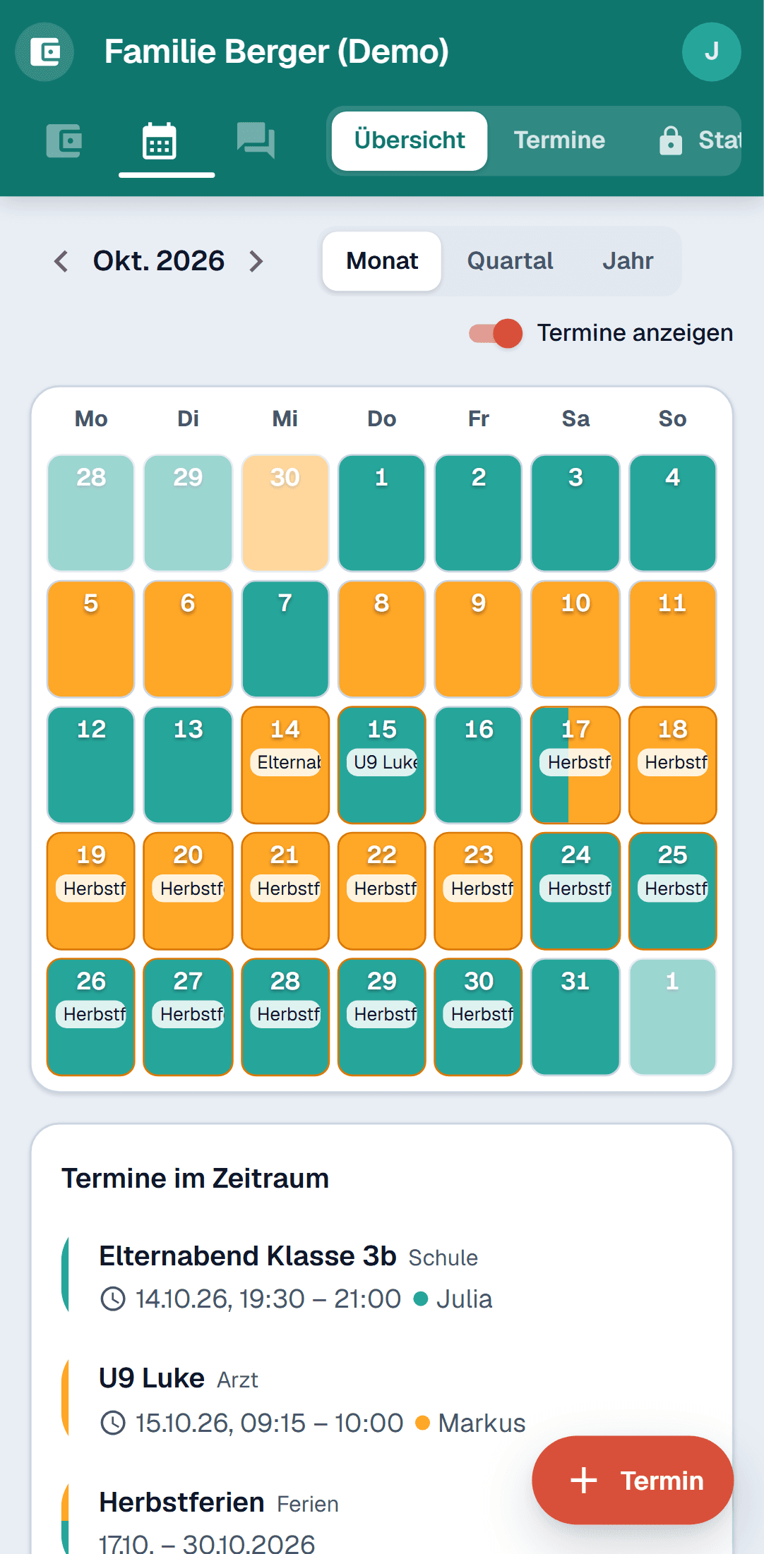 FairShare auf dem Smartphone: Umgangskalender
