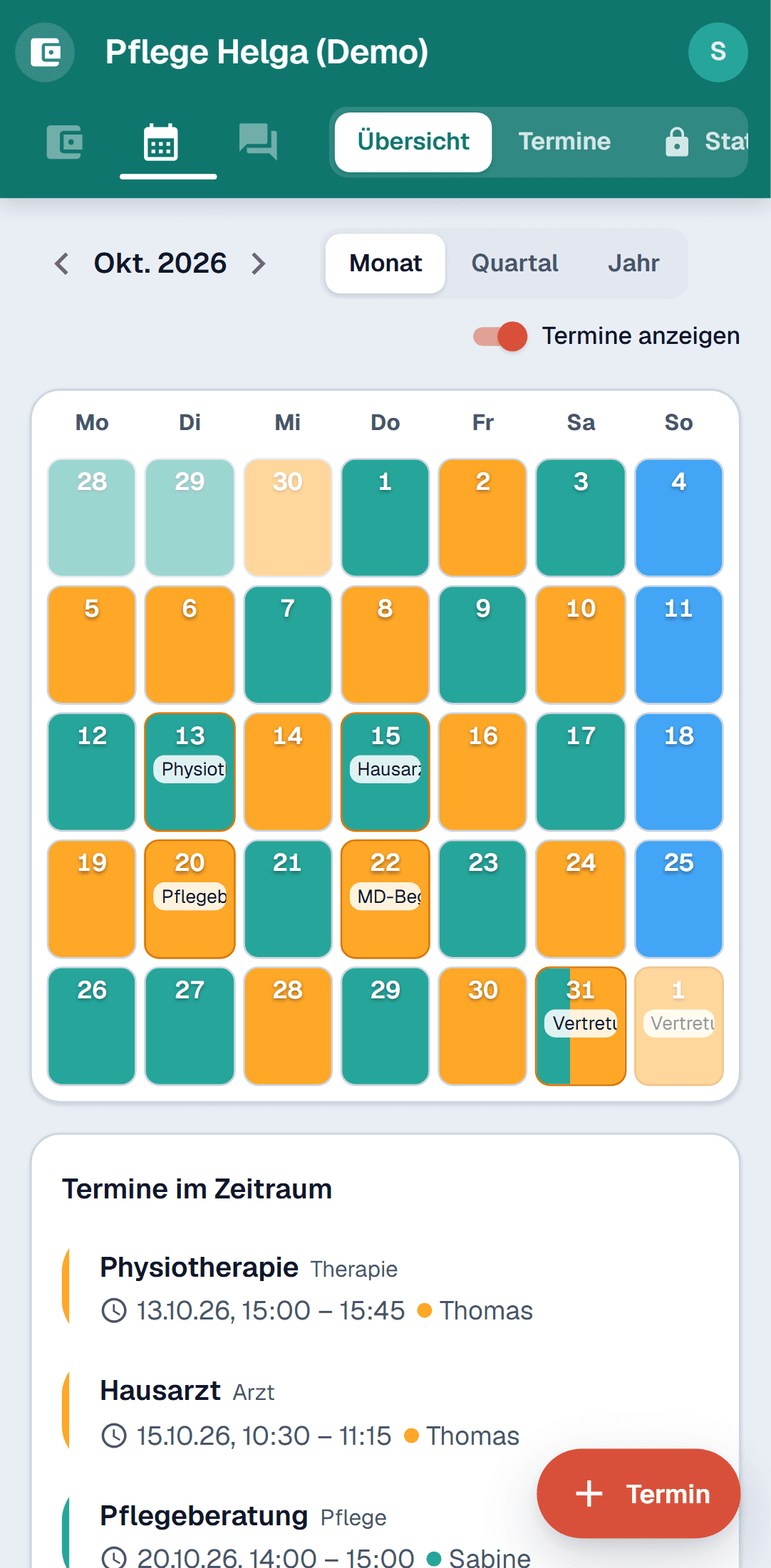 FairShare auf dem Smartphone: Pflegekalender